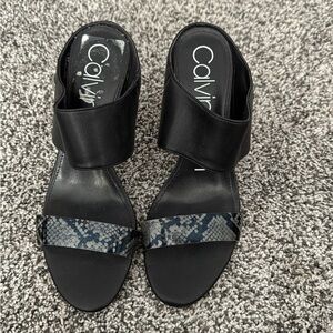 Calvin Klein Black and Snake Print Women's Sandals